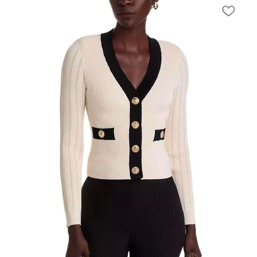 Stellah Cream and Black Buttoned Cardigan